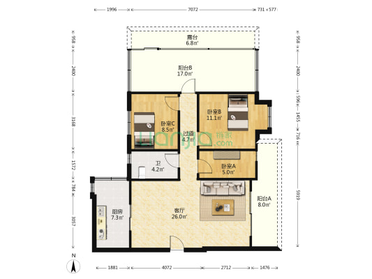 尚美轩 3室1厅1卫 93平方
