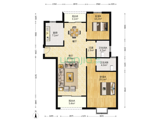 站前公寓 2室1厅2卫 117平方