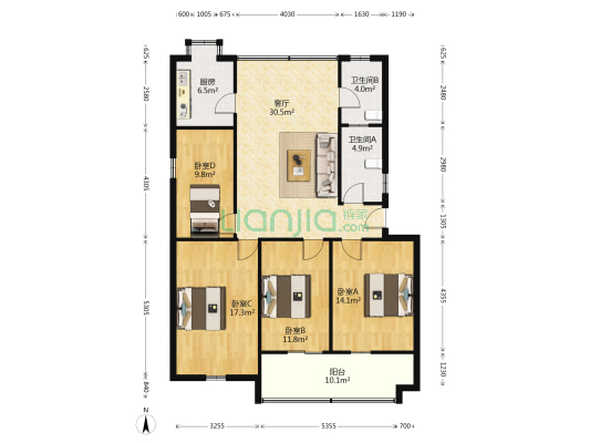 襄阳刑侦支队家属院 4室1厅2卫 129平方