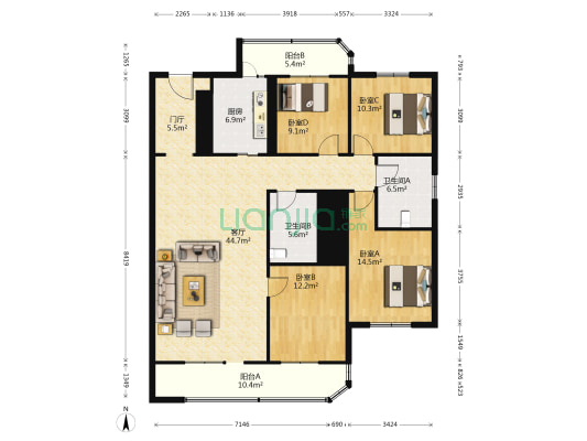中国银行宿舍 4室1厅2卫 168平方