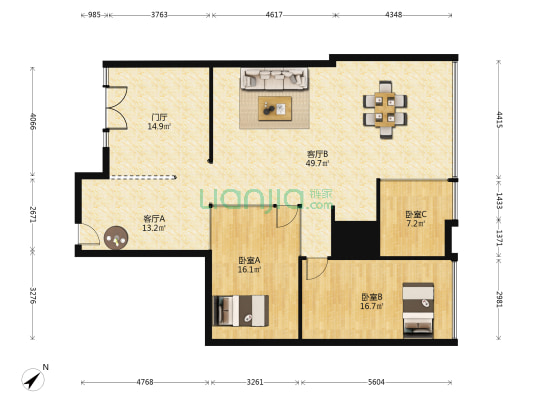 世纪中心 3室2厅0卫 161平方