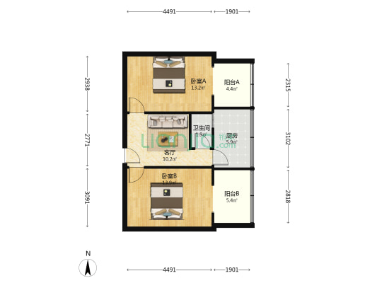 曙光街59号院 2室1厅1卫 48平方