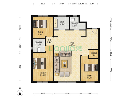 鸿缘臻品 3室1厅2卫 127平方