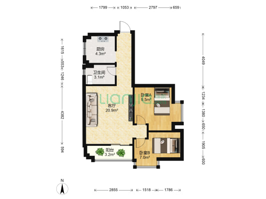 水滨花园1期 2室1厅1卫 62平方