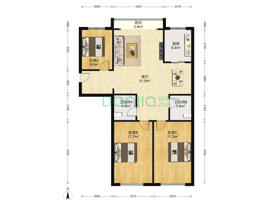 圣芳庭 3室1厅2卫 116平方