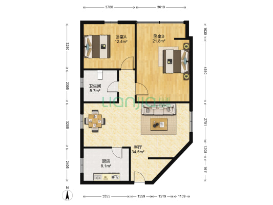 嘉莱酒店公寓 2室1厅1卫 110平方