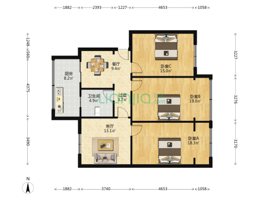 燃料公司家属楼 3室2厅1卫 106平方