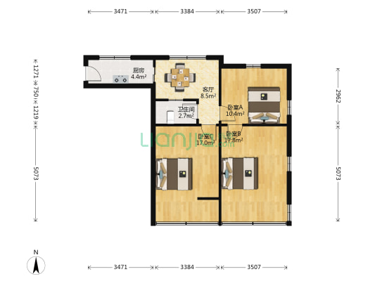 公园路375号 3室1厅1卫 73平方