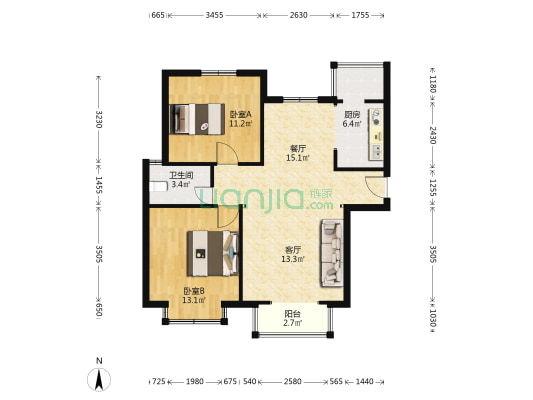 浩友凤凰城桐凤世家 2室2厅1卫 95平方
