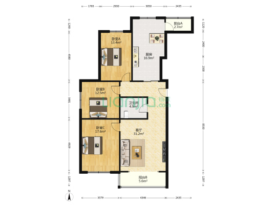 嘉禾花园 3室1厅1卫 141平方
