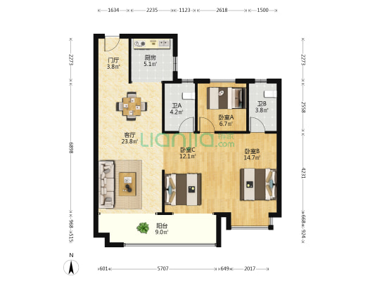 建工·象山国际 3室1厅2卫 106平方