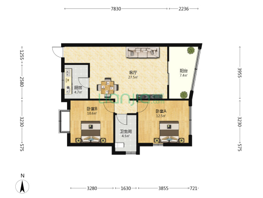 保利崖州湾临海组团 2室1厅1卫 86平方