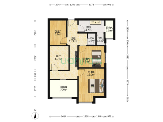 曙光星城A区 3室1厅2卫 79平方