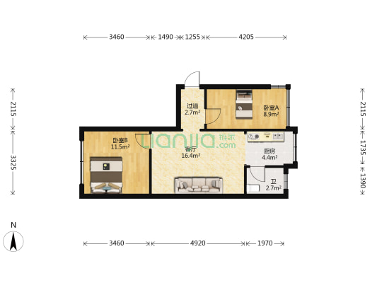 浦江路8号 2室1厅1卫 62平方