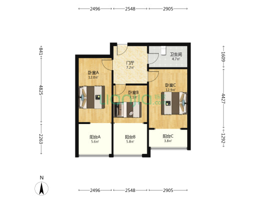 祥丰大厦 3室0厅1卫 88平方
