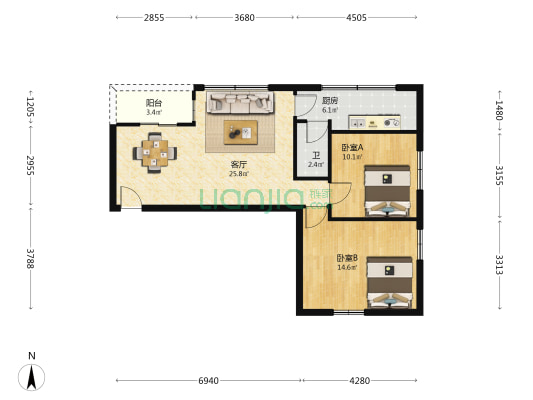 南坛北路 2室1厅1卫 74平方