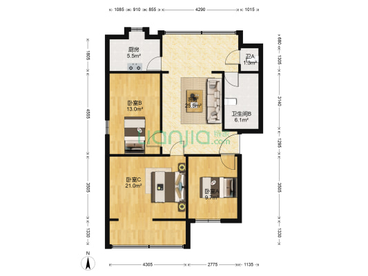 农业银行发展小区 3室1厅2卫 97平方