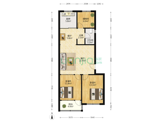锦泰小区 2室2厅1卫 94平方
