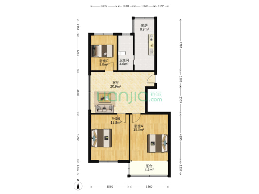 鑫海新寓 3室1厅1卫 91平方