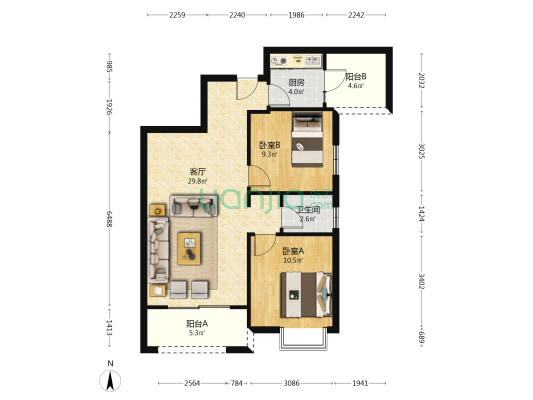吉泰园小区 2室1厅1卫 87平方
