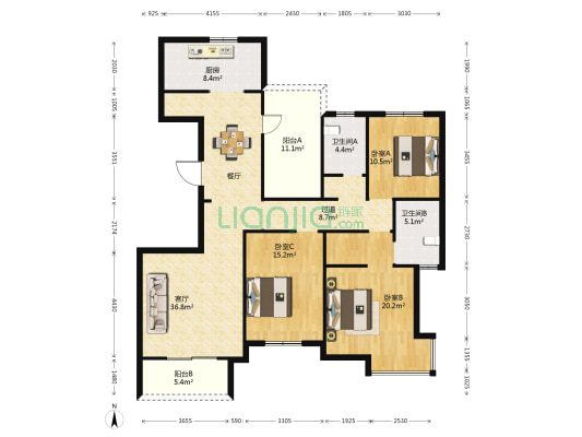 国信龙湖世家 3室1厅2卫 147平方