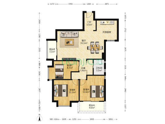 嘉茗华庭 3室1厅1卫 109平方
