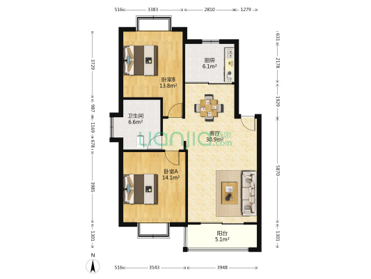 鸿顺花苑 2室1厅1卫 95平方