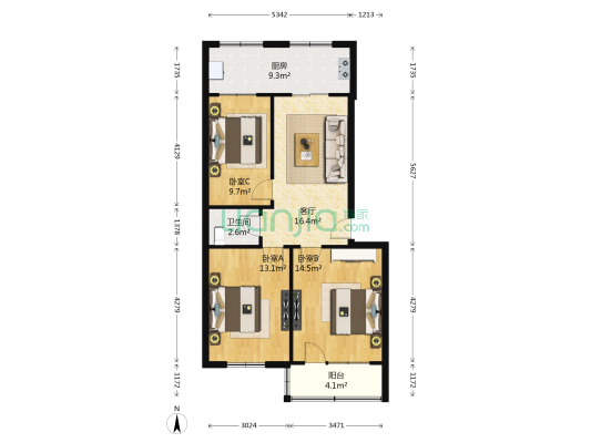 松龄西路151号 3室1厅1卫 81平方
