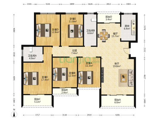 孱陵之星 5室2厅2卫 162平方