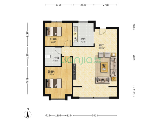 瑞德御府 2室1厅1卫 106平方