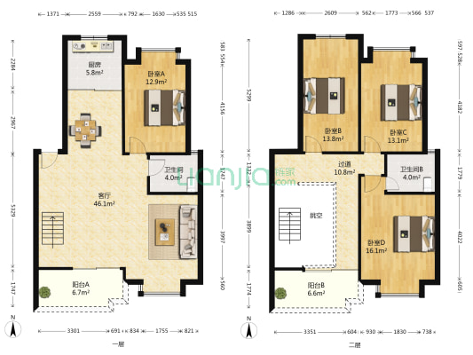 阳光海滨城 4室1厅2卫 160平方
