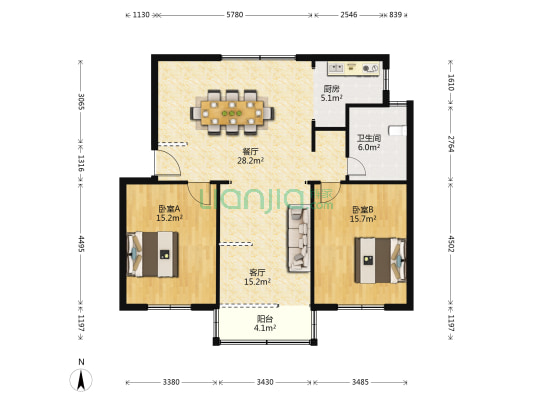 海燕大厦 2室2厅1卫 108平方