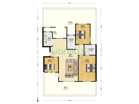 半岛蓝湾 3室1厅2卫 126平方