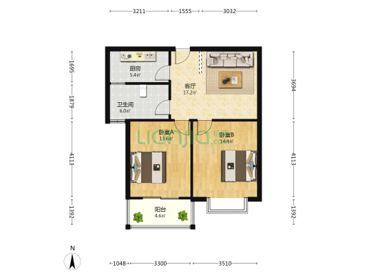 保盛第一国际 2室1厅1卫 83平方