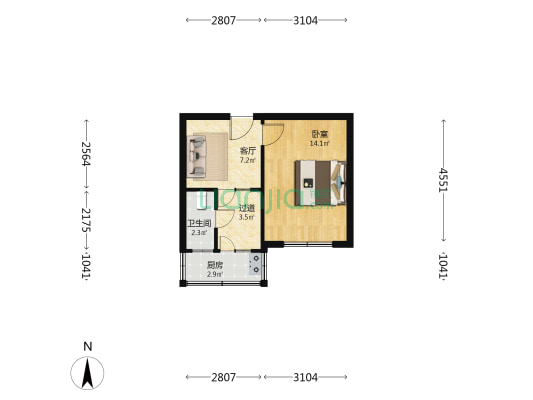 沙柳社区 1室1厅1卫 39平方