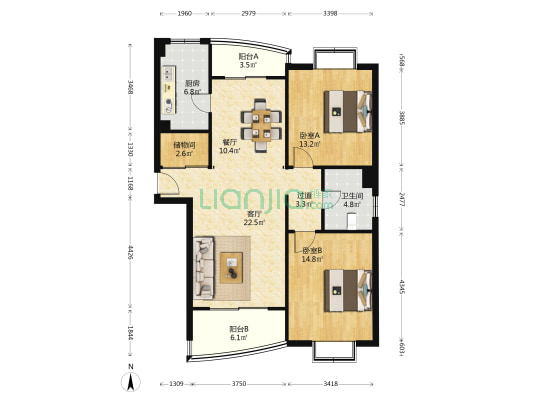 富邑华庭 2室2厅1卫 114平方