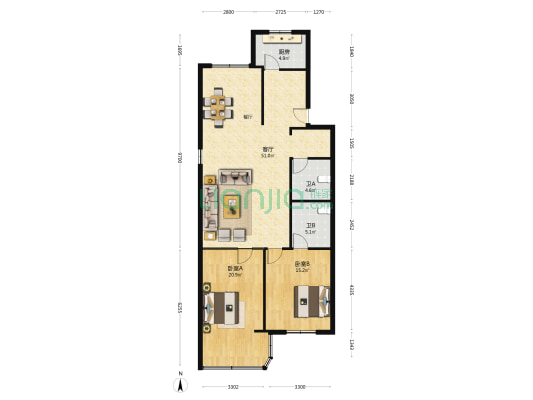 隆达苑 2室1厅2卫 114平方