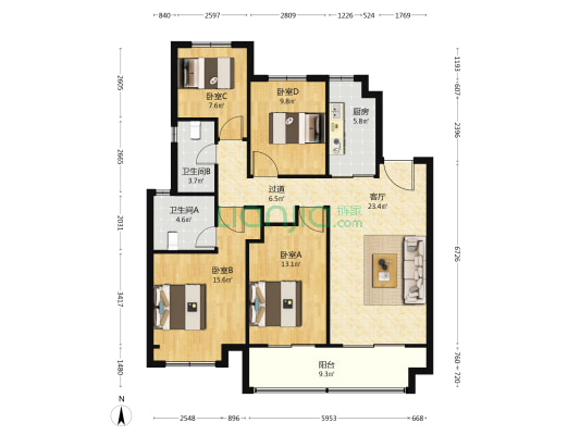 中南熙悦 4室1厅2卫 132平方