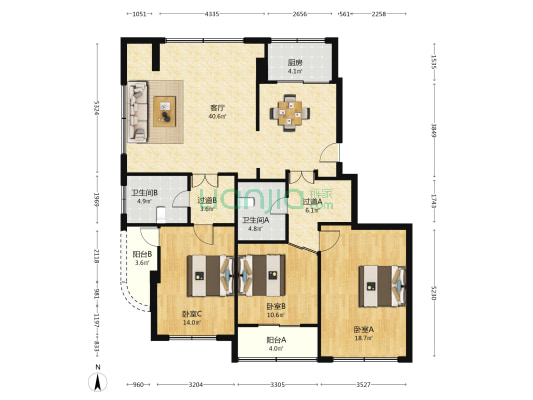 招贤路12号 3室1厅2卫 145平方