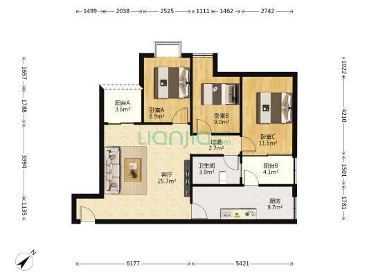 海缘阁 3室1厅1卫 101平方