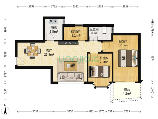 金雅苑 2室1厅1卫 78平方