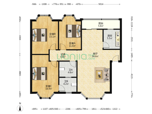 怡景苑 3室1厅2卫 127平方