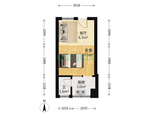 普陀路77号 1室1厅1卫 25平方