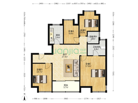 象屿印溪佳园 4室1厅2卫 108平方