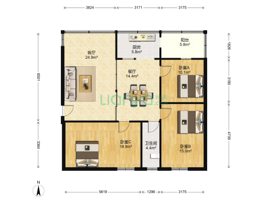 三亚塘小区 3室2厅1卫 105平方
