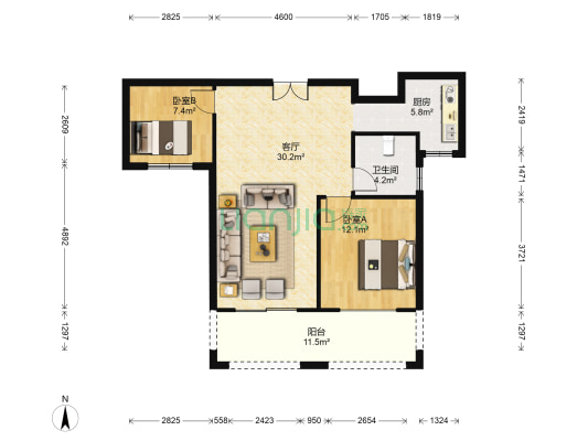 高迪岛 2室1厅1卫 98平方