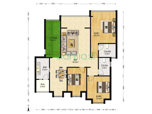 贵通御苑映月湾 3室1厅2卫 133平方