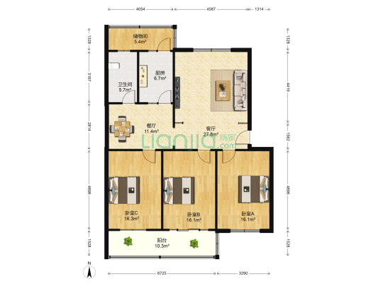 民心小景小区 3室2厅1卫 142平方