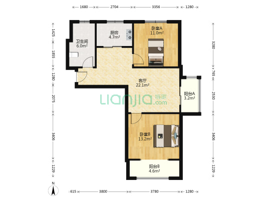 南北两居 中间楼层 房本满二税低-户型图