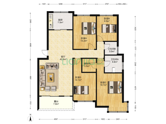 名仕莊園 4室1厅2卫 147平方